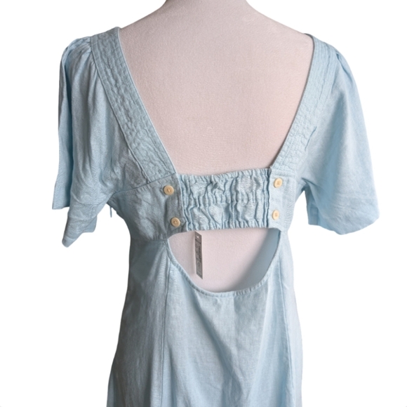 Madewell Square Neck Cutout Mini Dress 100% Linen Light Blue Size 10 NWT - Picture 10 of 13
